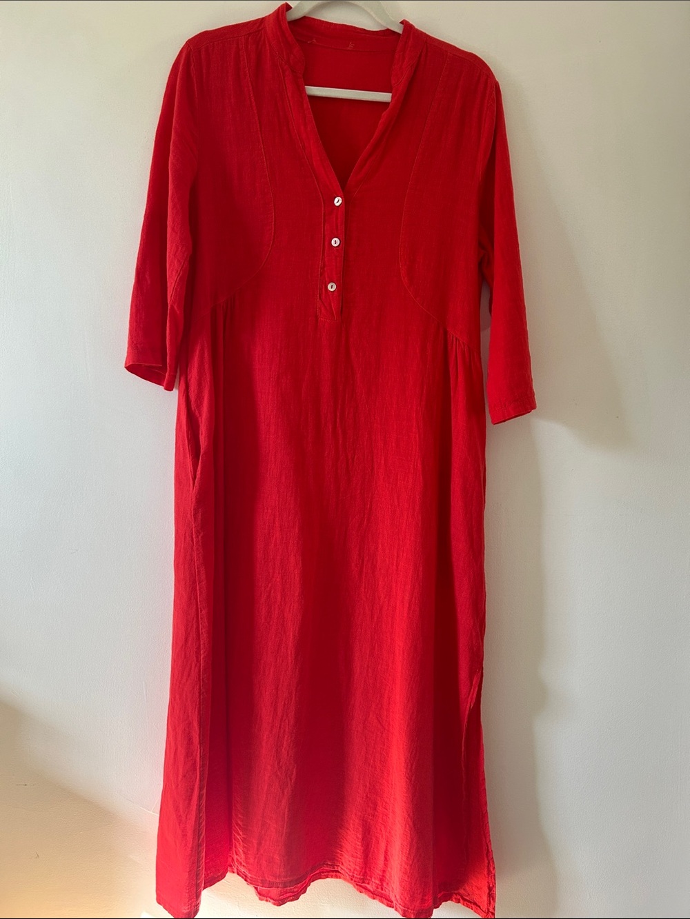 Made in Italy Linen Blend Maxi Dress Red Small Travel Minimalist Easy Everyday